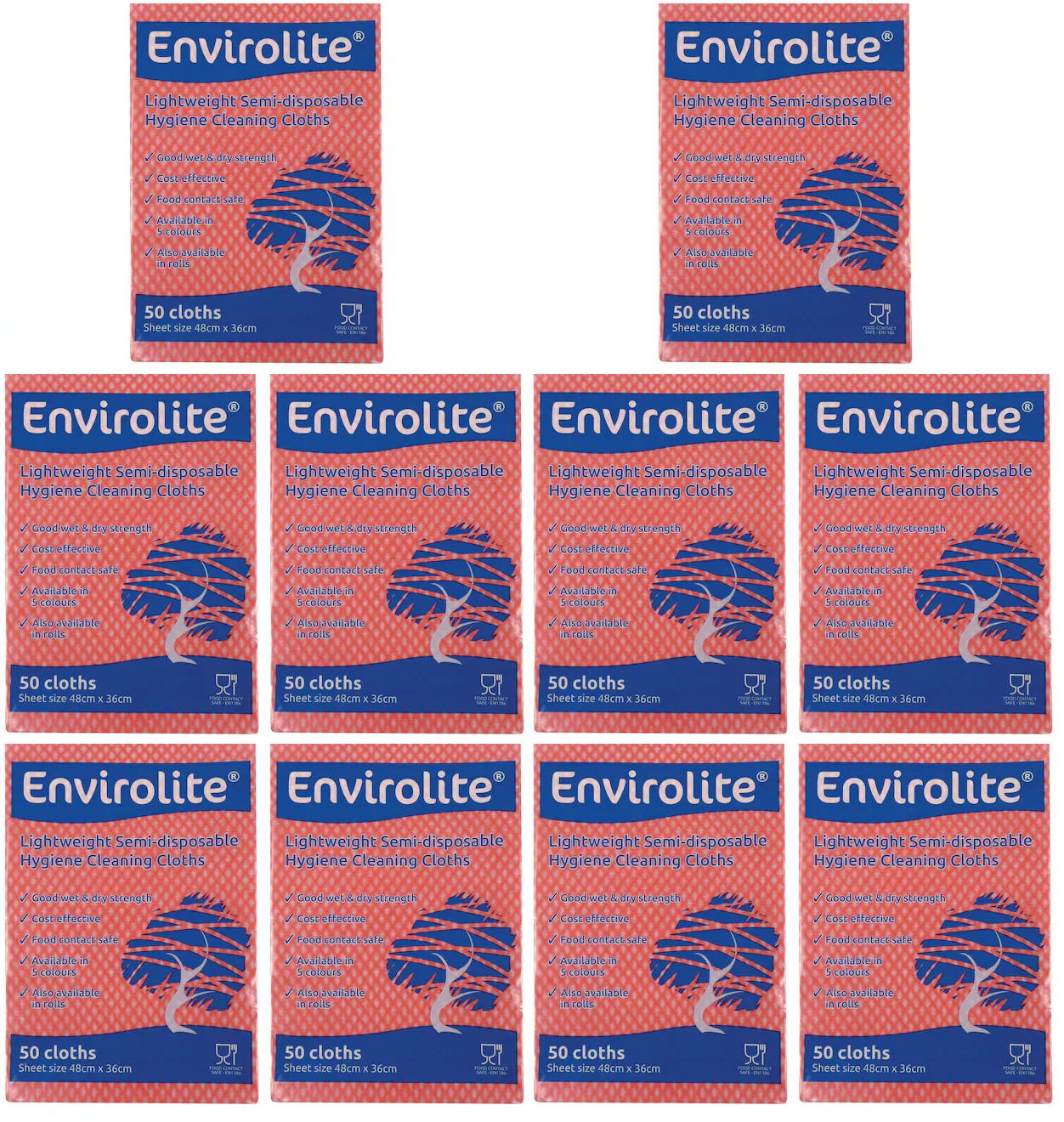 10 x Envirolite Red Cloth 50Pk
