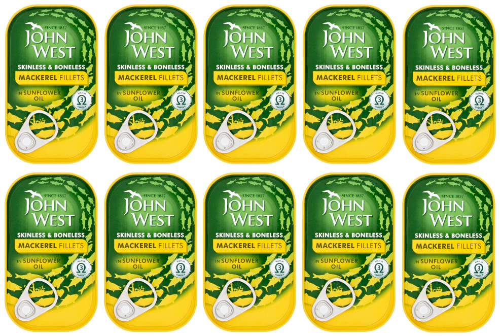 10 x John West Mackerel Fillets Sunflower Oil 125Gm