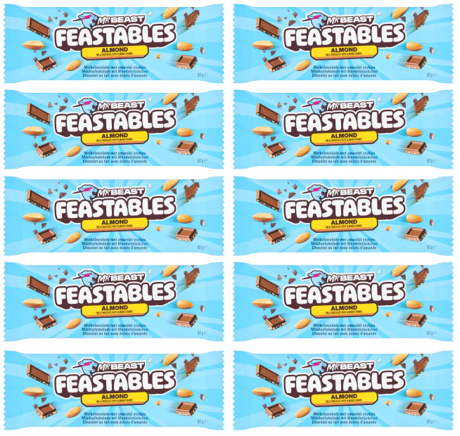 10 x Mr Beast Feastables Almond Chocolate - 60GM