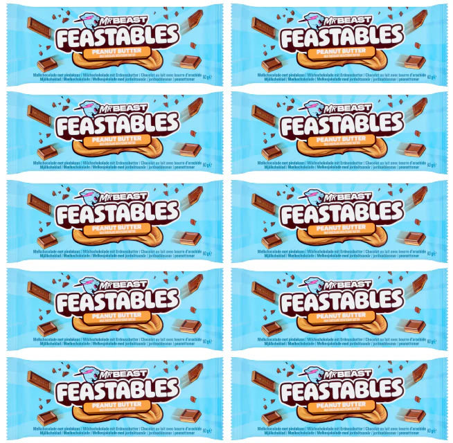 10 x Mr Beast Feastables Peanut Butter Chocolate - 60GM