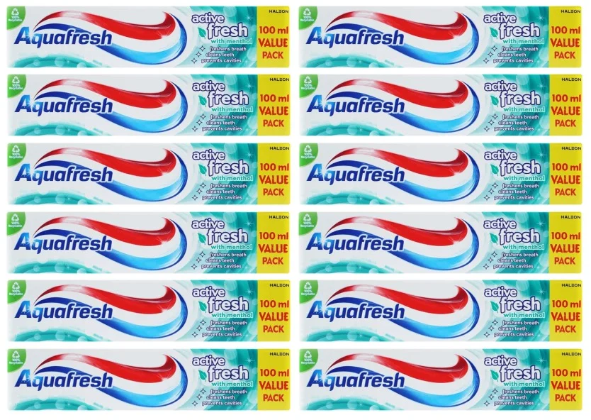 12 x Aquafresh Toothpaste Active Fresh - 100ML