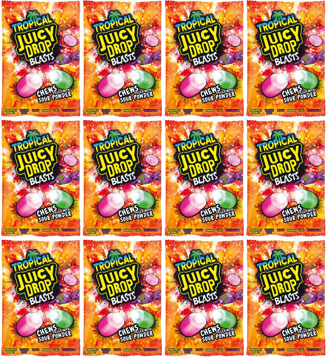 12 x Bazooka Tropical Juicy Drop Blasts 120G