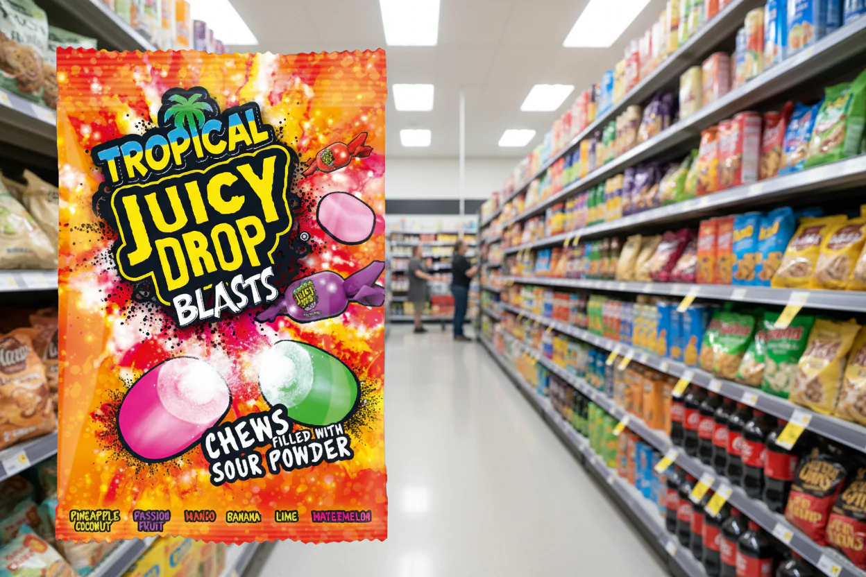 12 x Bazooka Tropical Juicy Drop Blasts 120G - Image 2