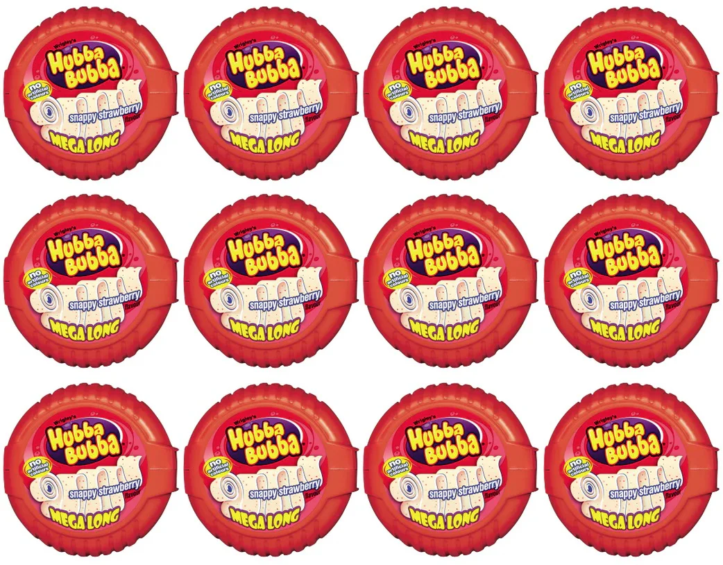 12 x Hubba Bubba Mega Long Tape Strawberry 56Gm