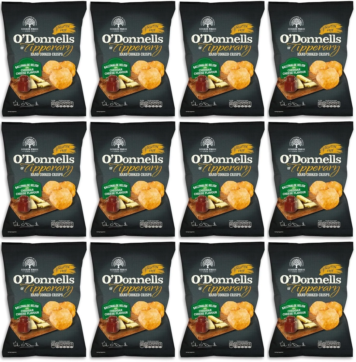 12 x O Donnells Ballymaloe Relish & Cheddar Cheese Crisps 125G