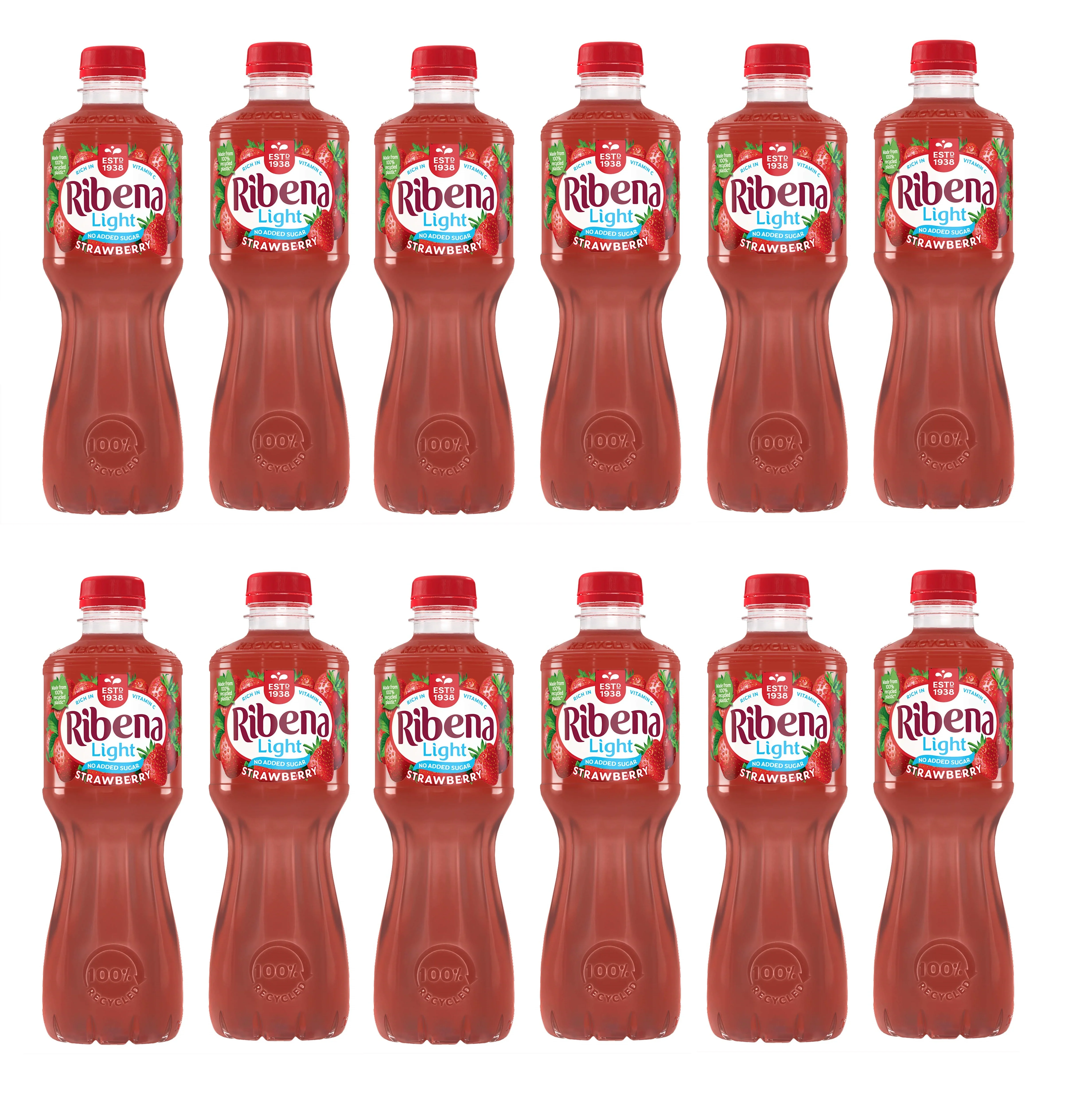 12 x Ribena Strawberry Juice Drink No Added Sugar 500Ml