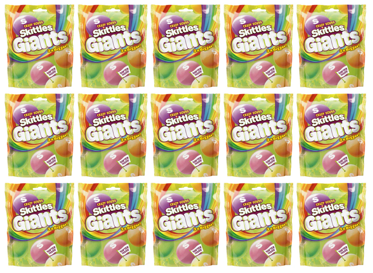 15 X Skittles Giants Sours Pouch 132G