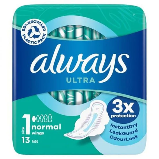 16 x Always Ultra Day Sanitary Towels Normal (Size 1) Wings 13 Pads - Image 3