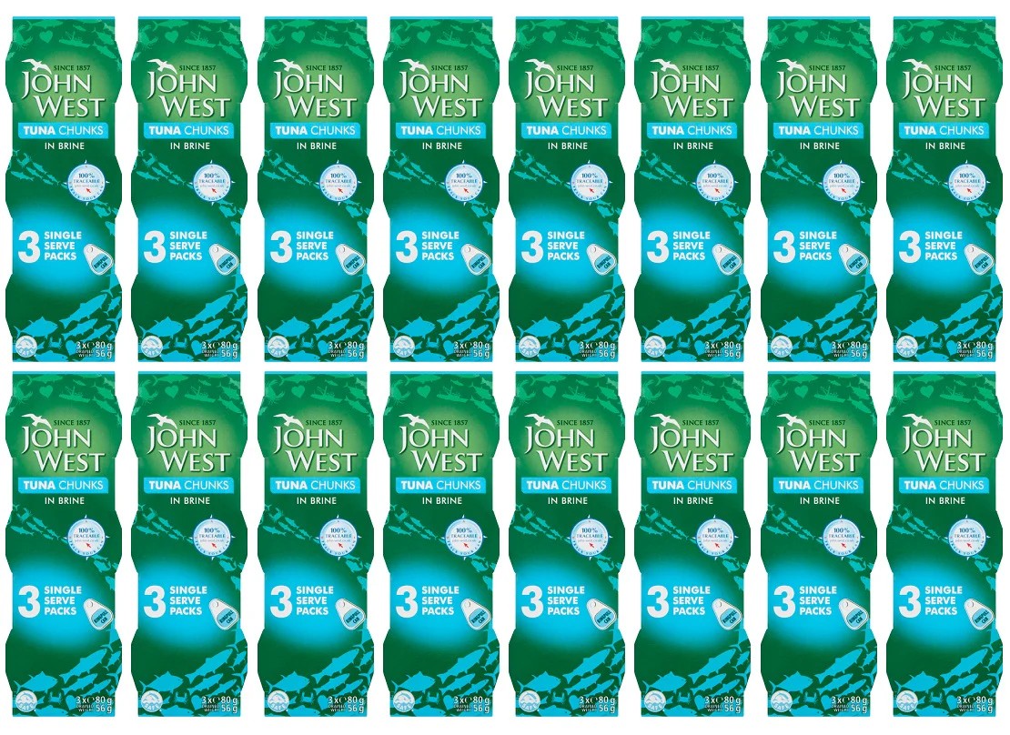 16 x John West Tuna Chunks In Brine 3Pk - 3X80G