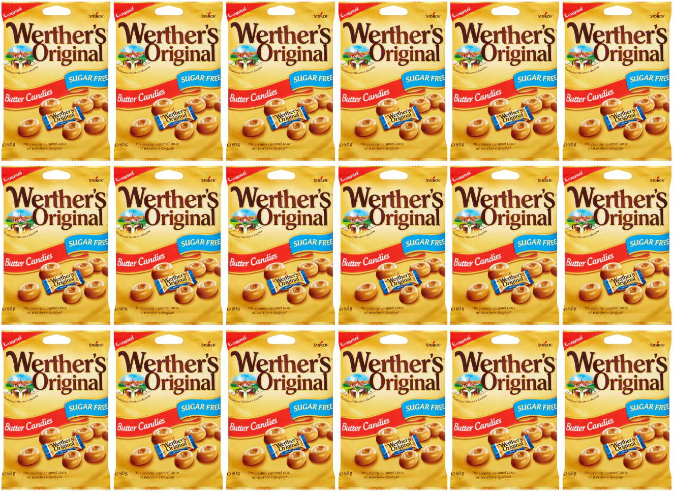 18 x Werthers Original Sugar Free Butter Candy Bag 80Gm