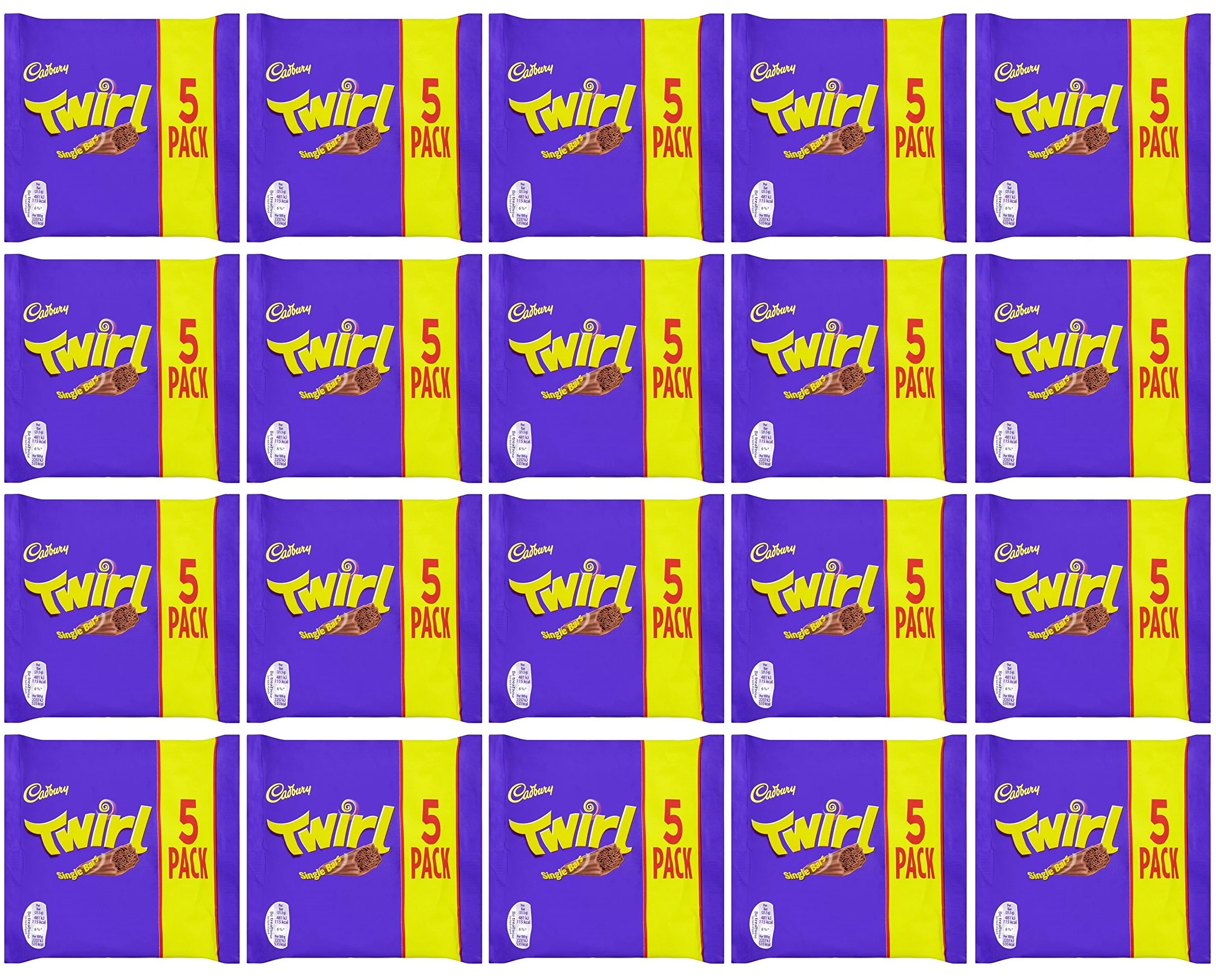 20 x Cadbury Twirl Chocolate Bar 5 Pack 107.5G
