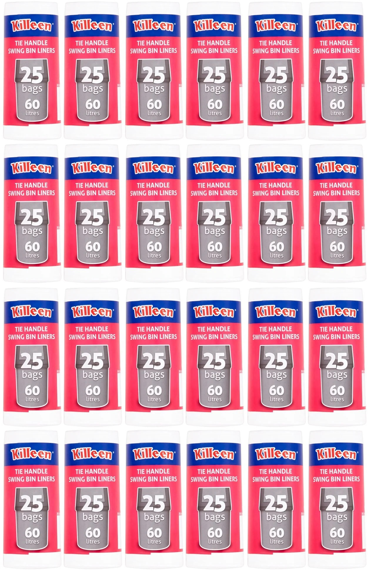 20 x Killeen Tie Handle Swing Bin Liners 25 Bags 60 Litres