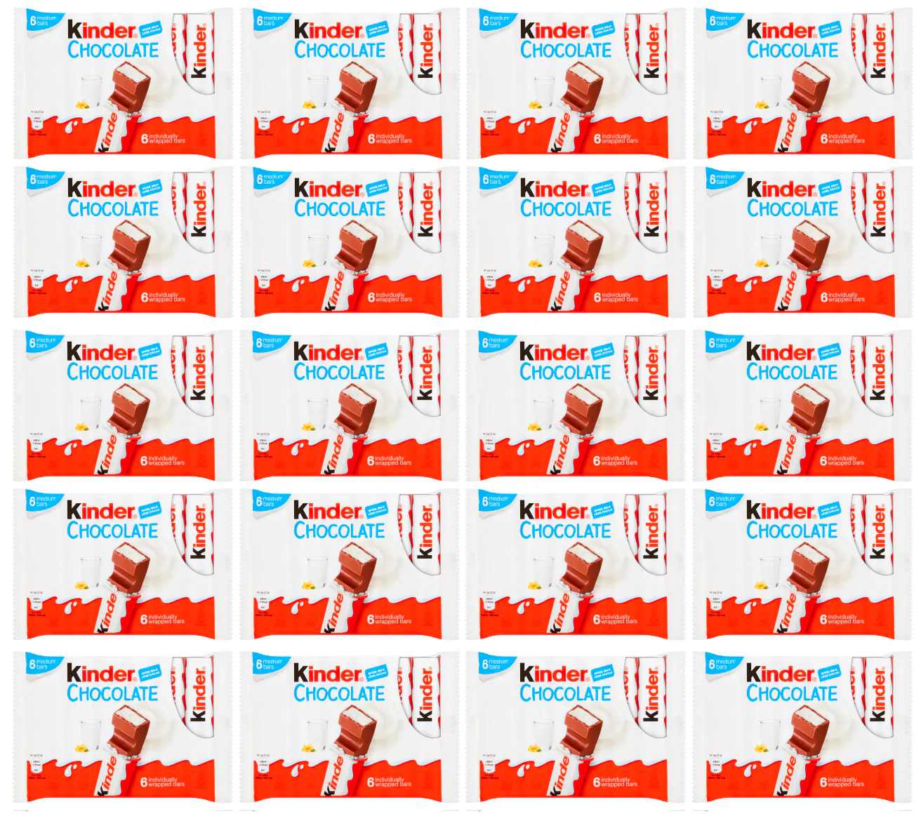20 x Kinder Choc Snack Bar 6Pk 126Gm