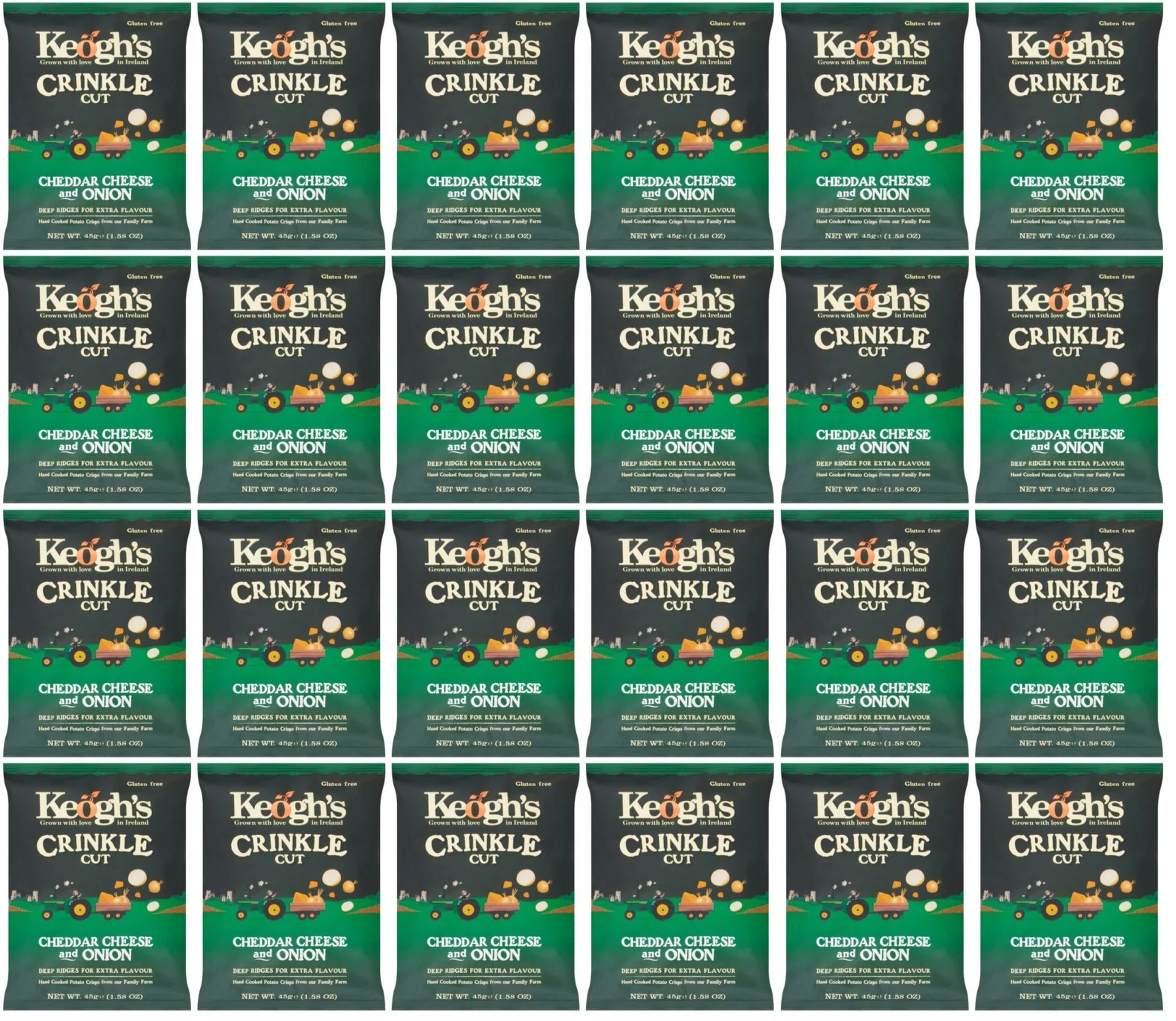24 x Keogh's Crinkle Cut Cheddar Cheese And Onion 45G