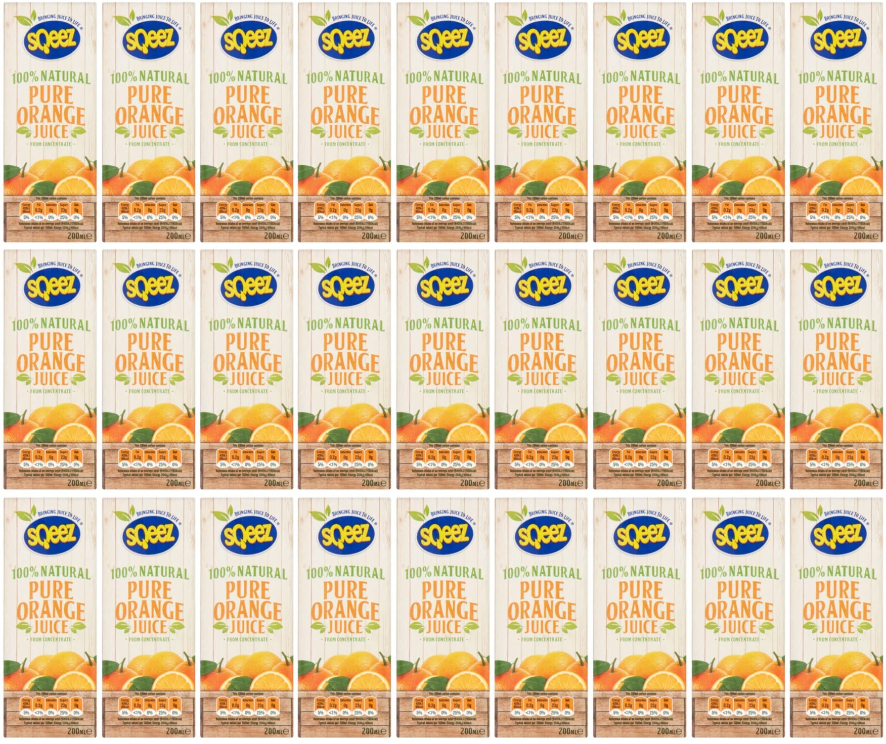 27 x Sqeez Pure Orange Juice 200Ml