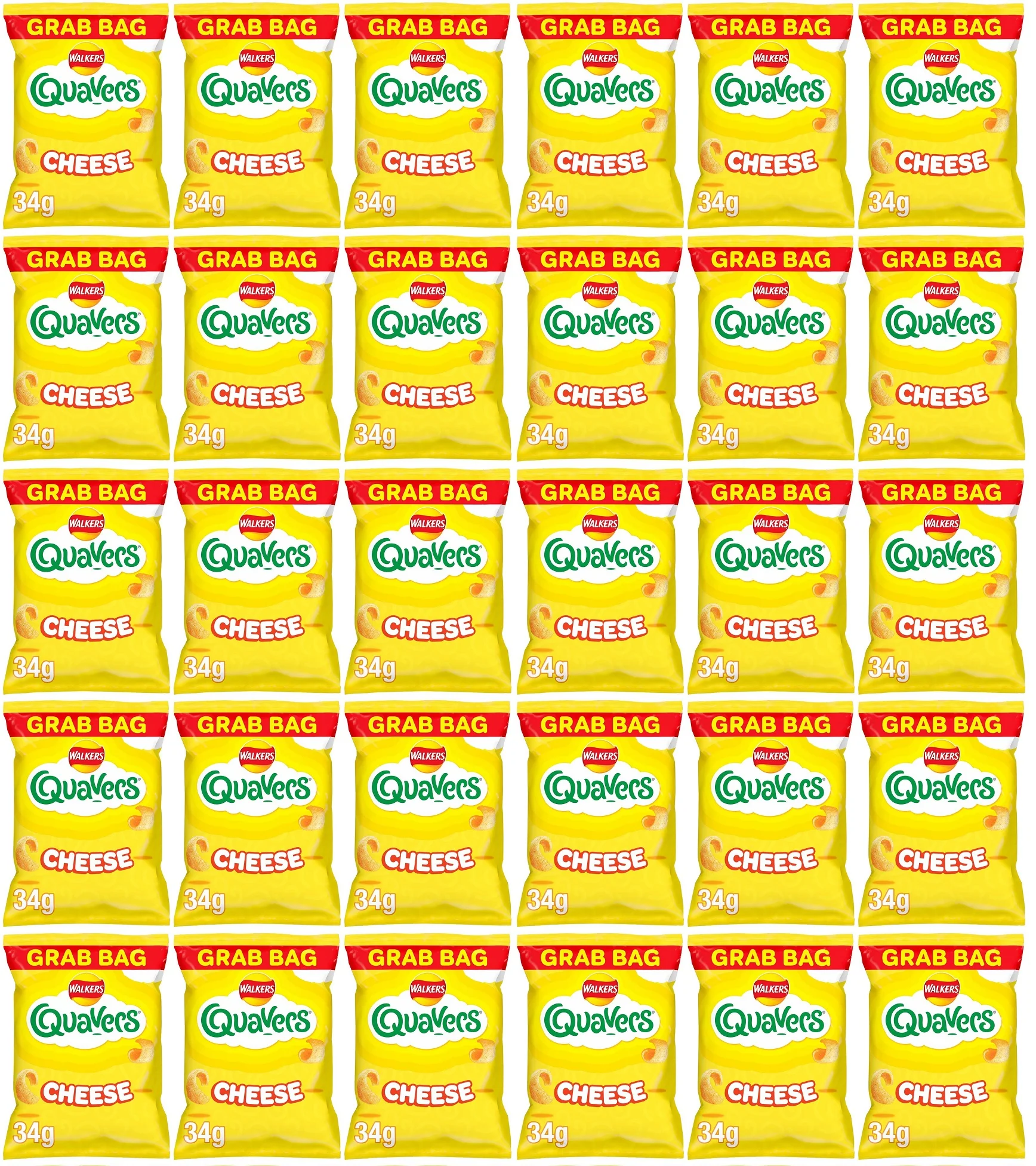30 x Walkers Quavers Cheese Snacks Crisps 34G