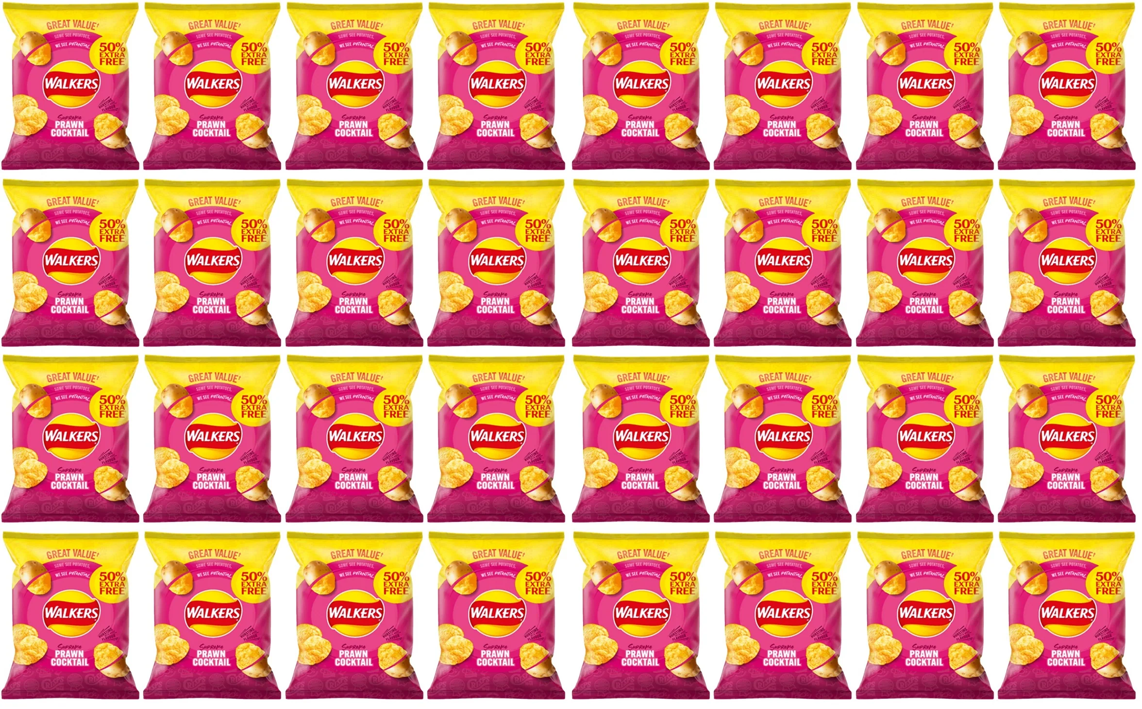 32 x Walkers Definitively Prawn Cocktail 32.5G +50% Extra