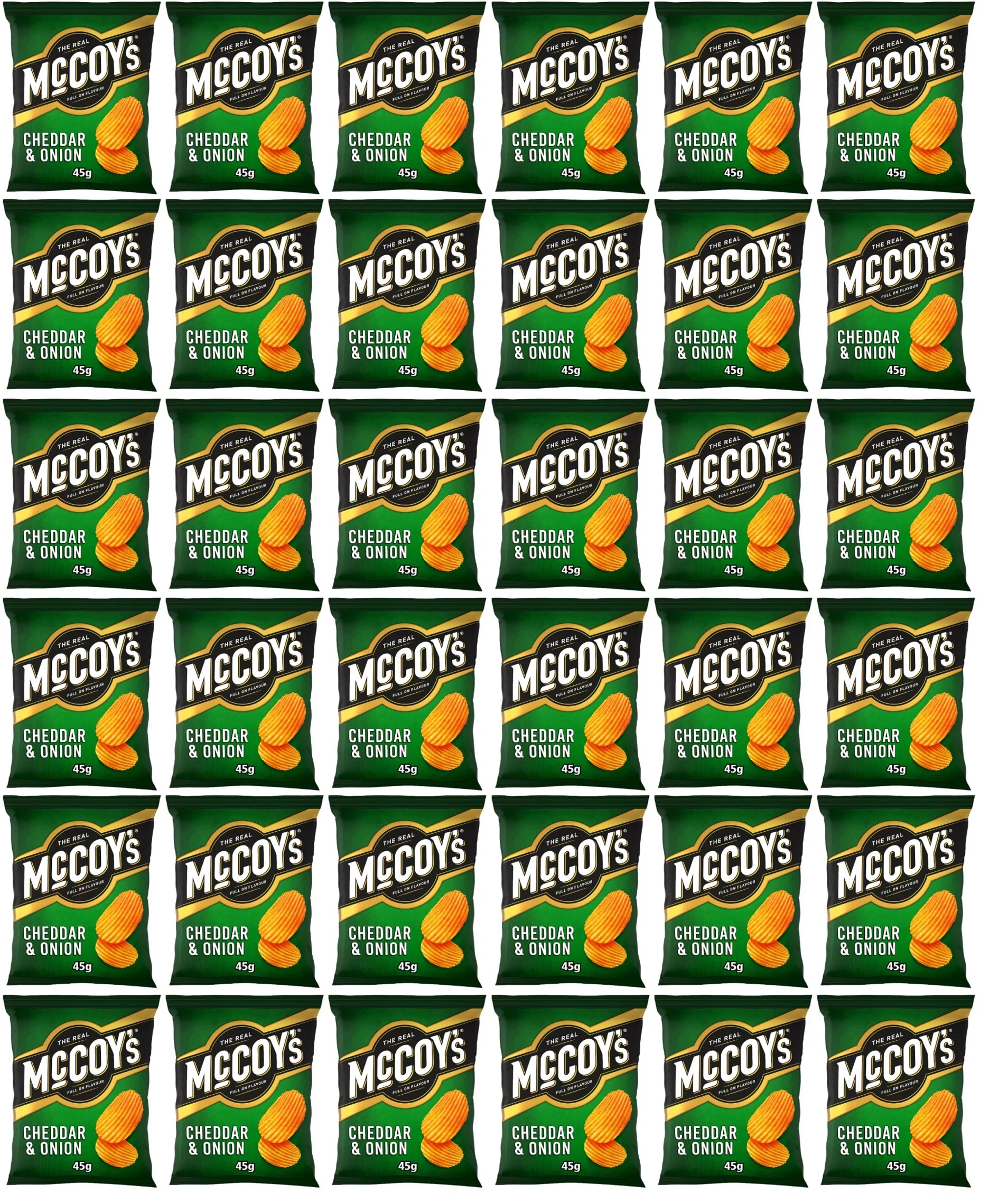 36 x Mccoy SĀ Ridge Cut Cheddar & Onion Flavour Potato Crisps 45G