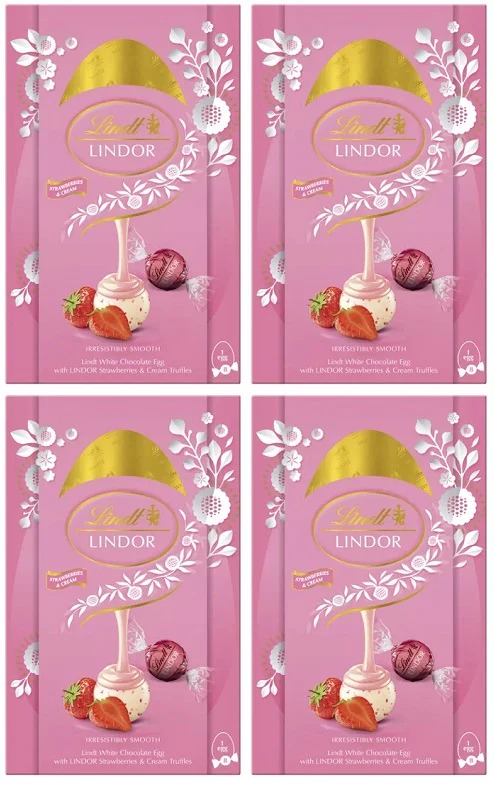 4 x Lindt White Choc Egg Strawberries & Cream Truffles - 260GM