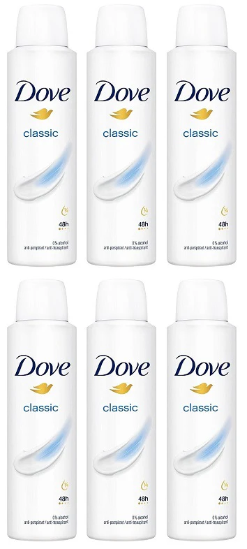 6 x Dove Anti-Perspirant Deodorant Spray Classic 150 Ml