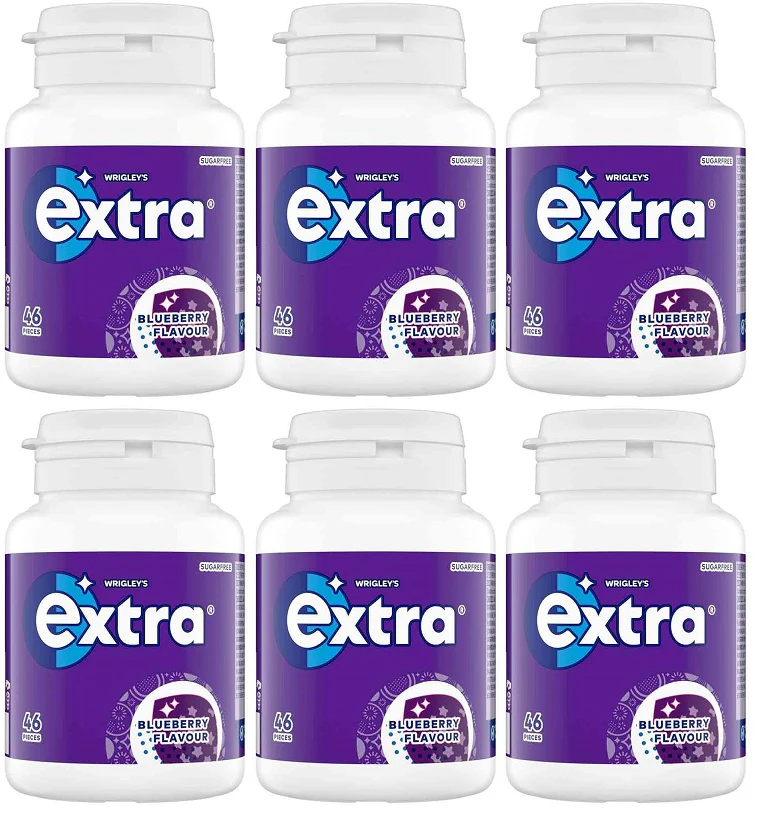 6 x Extra Blueberry Chewing Gum Bottle - 46PCE