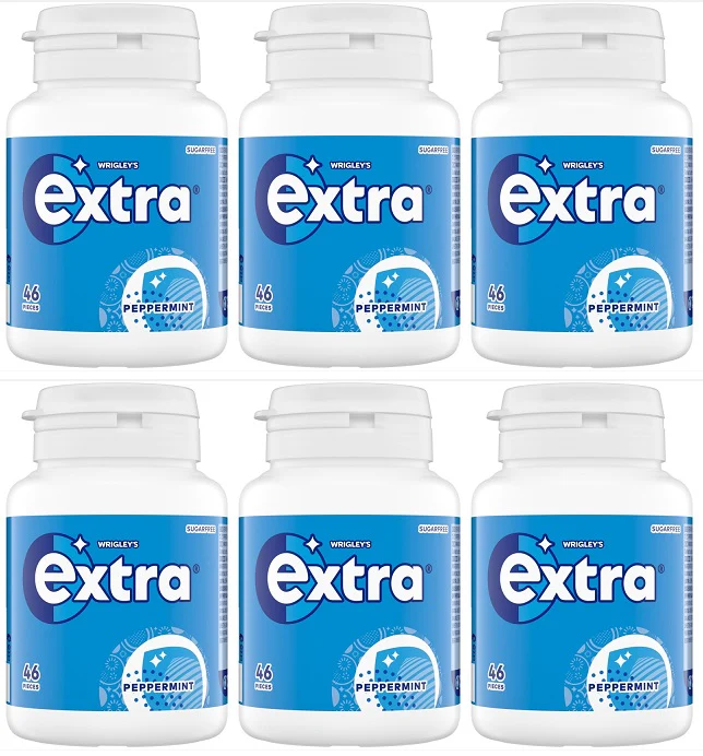 6 x Extra Peppermint Chewing Gum Bottle - 46PCE