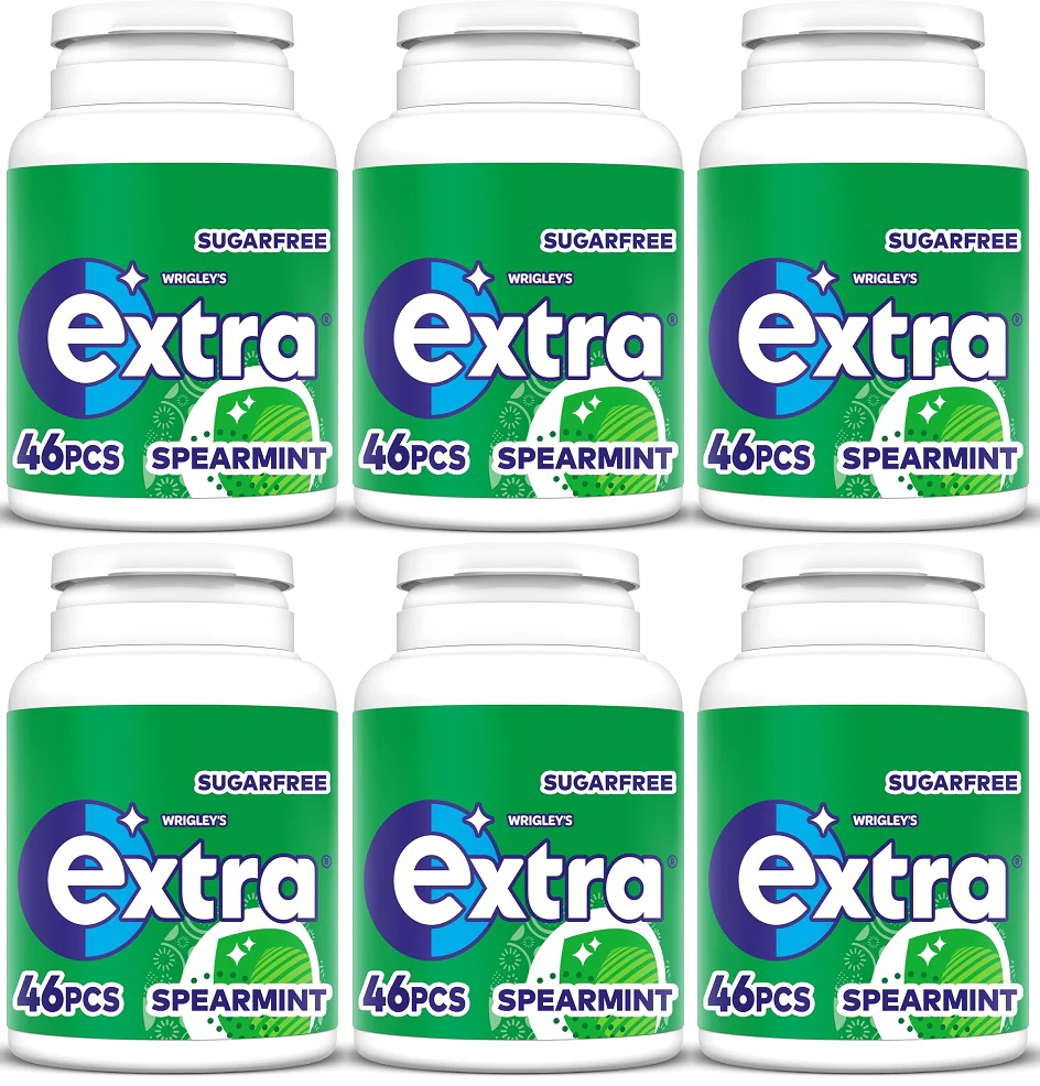 6 x Extra Spearmint Chewing Gum Bottle - 46PCE