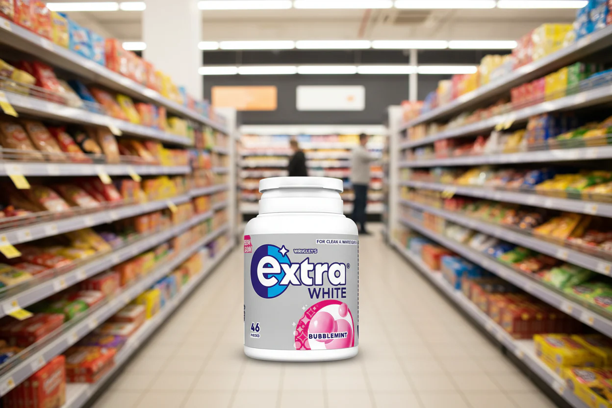 6 x Extra White Bubblemint Sugarfree Chewing Gum Bottle 46 Pieces - Image 2
