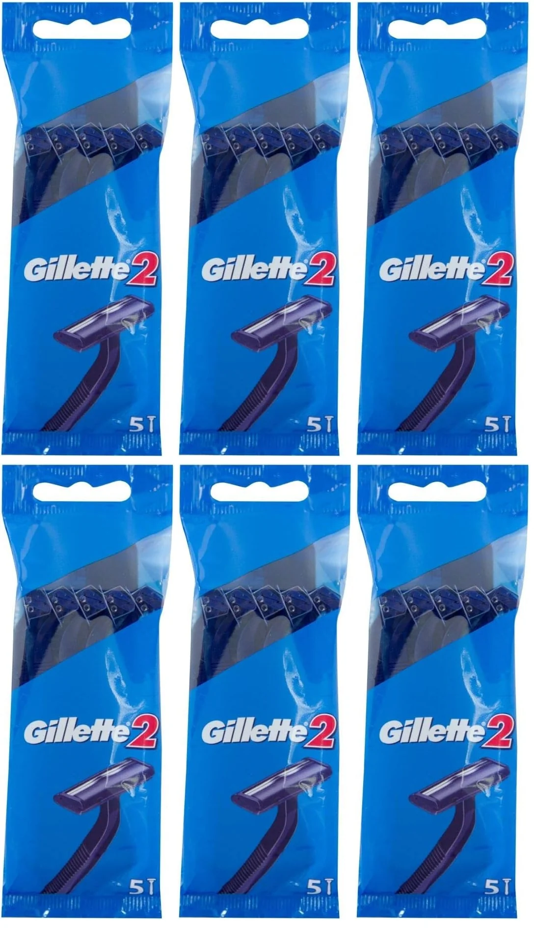 6 x Gillette 2 Disposable Razors - 5 PACK