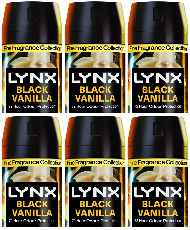 6 x Lynx Black Vanilla Kenobi Uk Bodyspray 150Ml