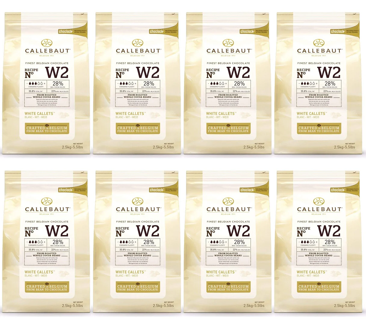 8 x Callebaut Finest Belgian Chocolate White Callets 2.5Kg