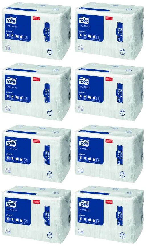 8 x Tork White Lunch Napkin 1/4 Fold 1-Ply 500 X 8