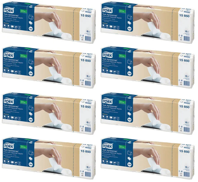 8 x Tork Xpressnap Ex Soft White Dispenser Napkin 2F 200Px5  N4