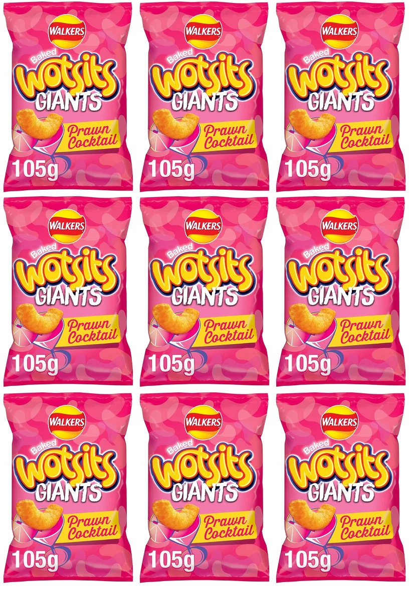 9 x Walkers Wotsits Giants Prawn Cocktail Snacks Crisps 105G